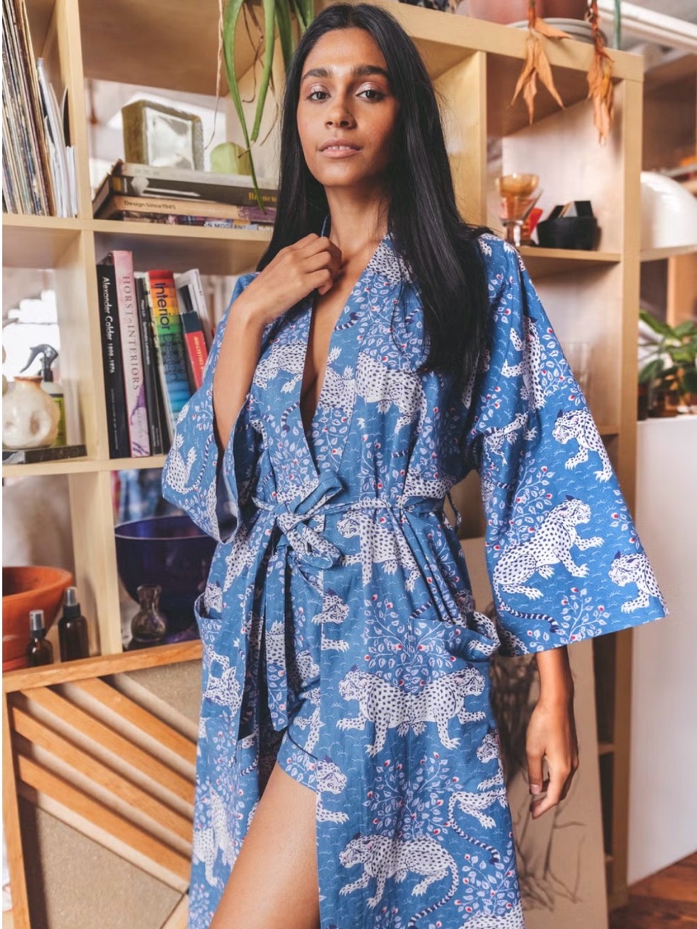 NWT Printfresh Bagheera Long Robe - Blue Cotton Leopard - Size S/M - Picture 5 of 5